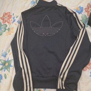 adidas Originals Black Track Jacket with Gold Stripes and Trefoil